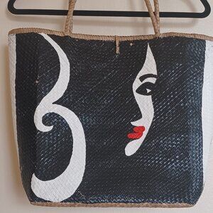 COPY - MALAYSIAN Traditional Sarawak Palm Straw Tote-HANDMADE! READ!-Blk/Wht/Red